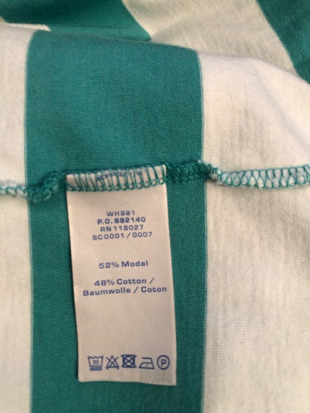 Boden Blackberry Dress Green & White Wide Stripe Lightweight Jersey Size 8R - Picture 10 of 10
